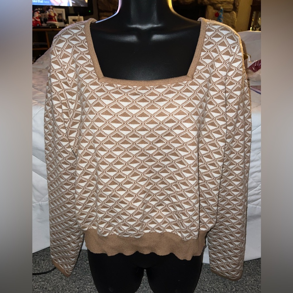 Tahari Square Neck Wool Blend Sweater